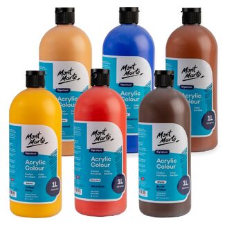 6 x Mont Marte Signature Acrylic Paint Squeeze Bottle 1L | Warm Colours
