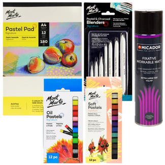 Pastels Beginner Essentials Kit | Oil Soft Pastel Set | Pad fixative Blenders