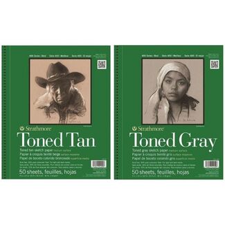 2 x Strathmore 400 Sketch Books  9" x 12" 118gsm 50 Sheet Toned Grey & Toned Tan