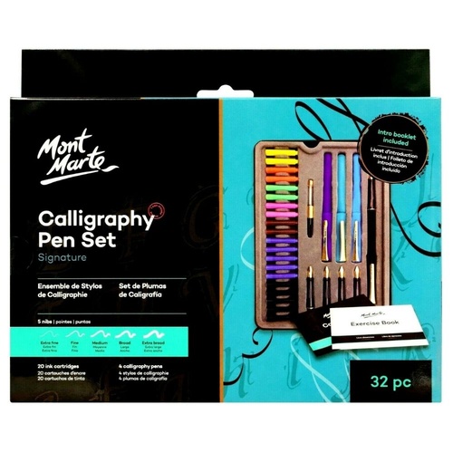 Mont Marte Calligraphy Set Ink Cartridges Introduction Booklet and Exercise Booklet. 33 Piece Includes Calligraphy Pens Calligraphy Nibs 
