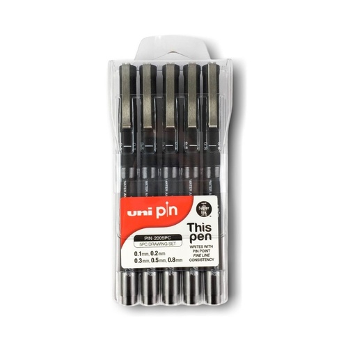 Uni-ball Artists selection 5 piece Uni-pin fineliner drawing pens, black -  uni-ball